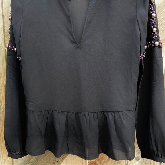 EUC Tory Burch Beaded 100% Silk Peplum Mezair Tunic Top Size XS - Picture 6 of 10